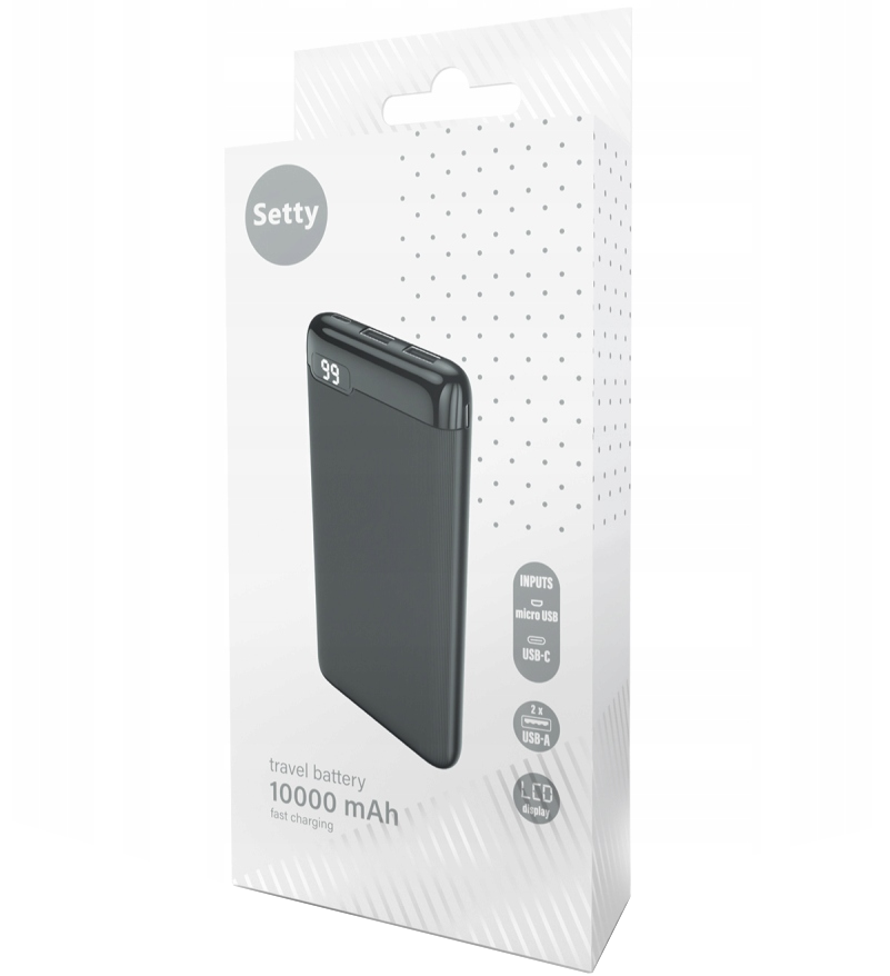 Externe Batterij Setty SPBL-10, 10000mAh, 10W, 2 x USB-A, Zwart