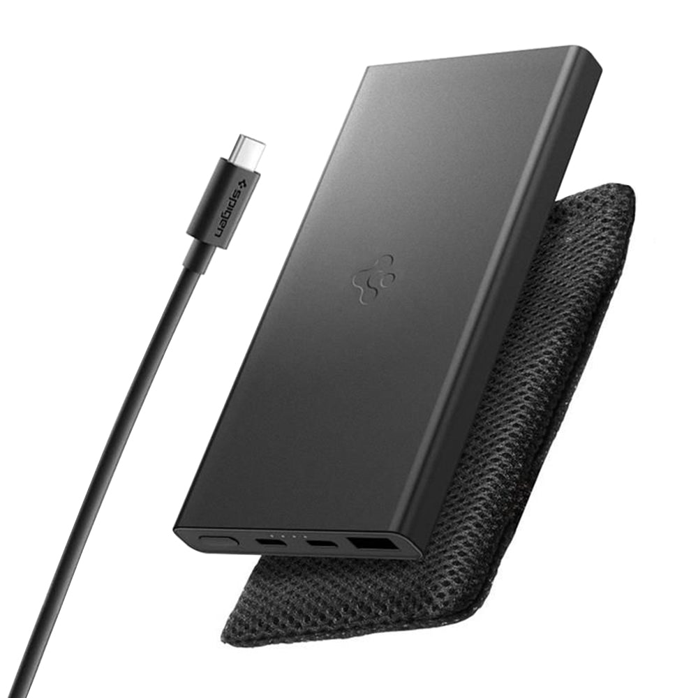 Externe Batterij Spigen Essential, 10000mAh, 22.5W, QC + PD, 1 x USB-A - 2 x USB-C, Zwart ABA09431