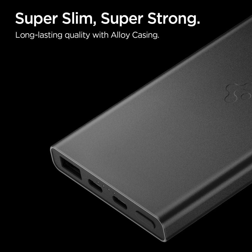Externe Batterij Spigen Essential, 10000mAh, 22.5W, QC + PD, 1 x USB-A - 2 x USB-C, Zwart ABA09431