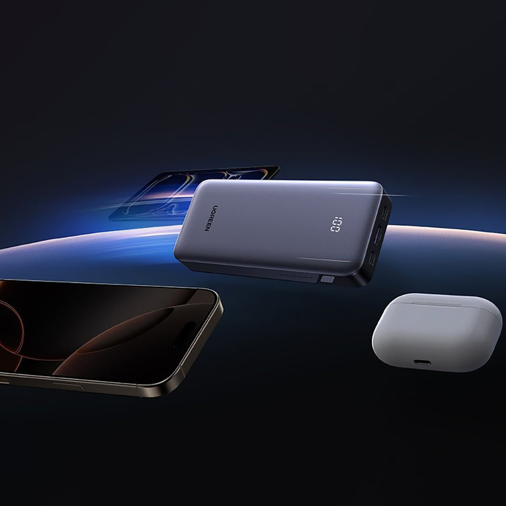 Externe batterij UGREEN Nexode PB532 (55989B), 20000mAh, 30W, QC + PD, 1 x USB-A - 2 x USB-C, Grijs