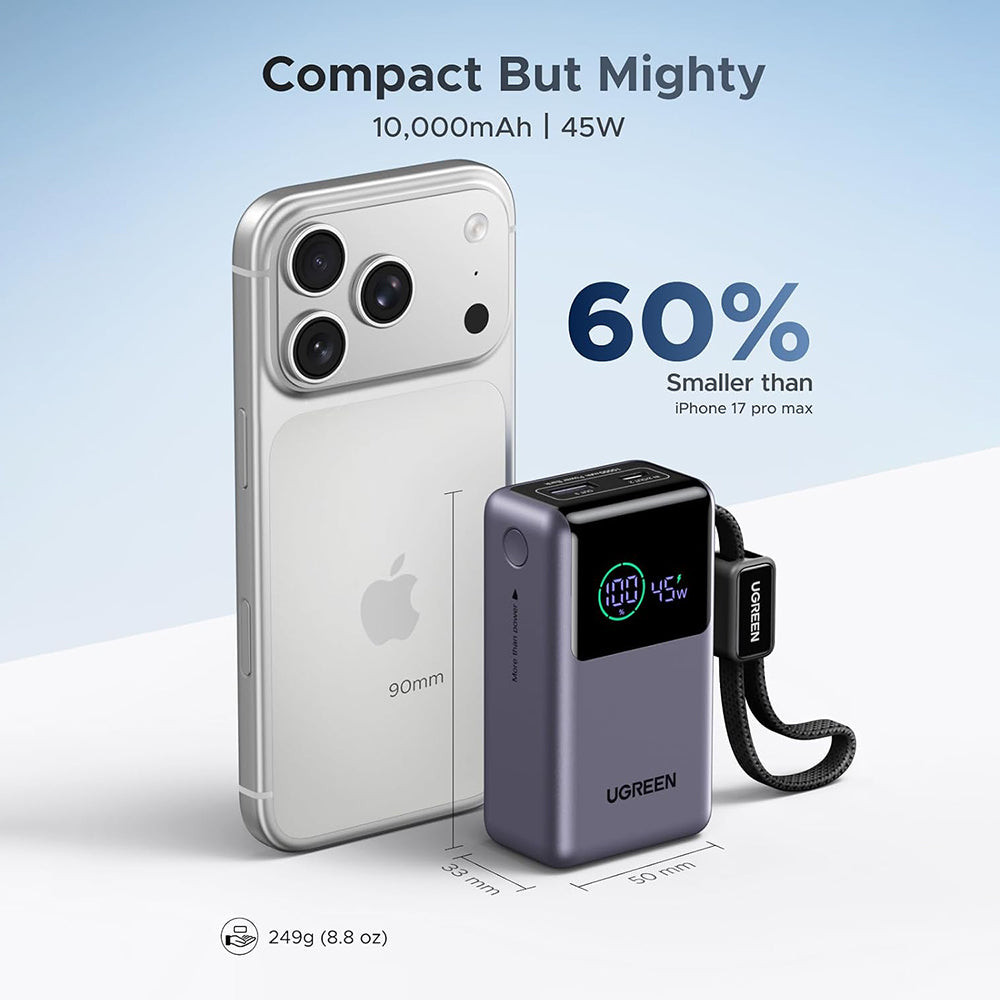 Externe batterij UGREEN Nexode Pro PB727 (85301B), 10000mAh, 55W, QC + PD, 1 x USB-A - 2 x USB-C, Grijs