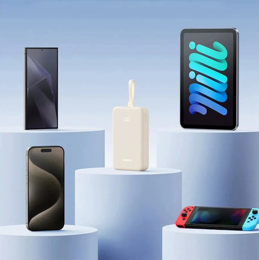 Externe Batterij UGREEN PB521, 20000mAh, 30W, QC + PD, 1 x USB-A - 2 x USB-C, Wit