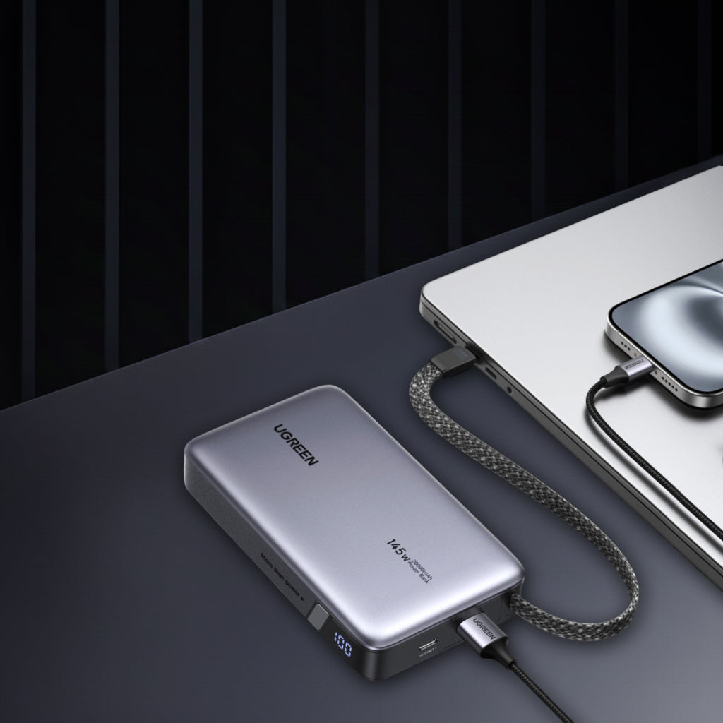 Externe Batterij UGREEN PB551 (55992B), 20000mAh, 145W, QC + PD, 1 x USB-A - 2 x USB-C, Gri