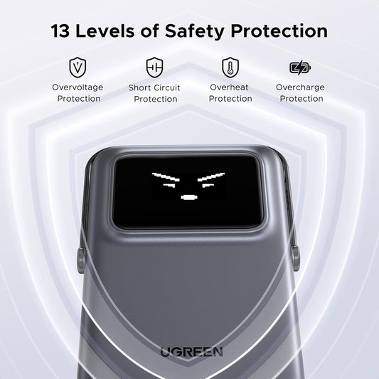 Draadloze Externe Batterij UGREEN PB572 Uno, 10000mAh, 20W, PD + FQI, 1 x QI - 1 x USB-C, Grijs