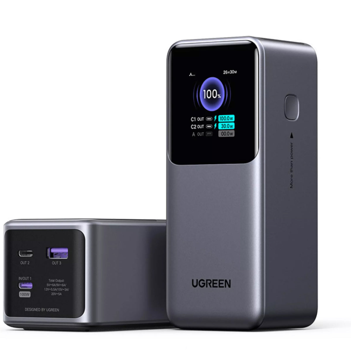 Externe Batterij UGREEN PB721, 20000mAh, 130W, QC + PD, 1 x USB-A - 2 x USB-C, Gri