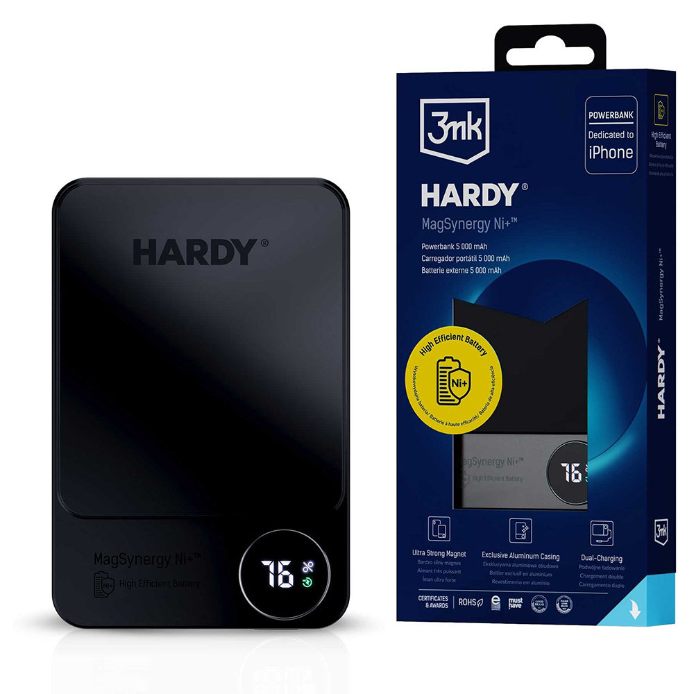 Draadloze Externe Batterij 3MK MagSynergy Ni+, 5000mAh, 22.5W, PD + FQI, 1 x QI - 1 x USB-C, Zwart