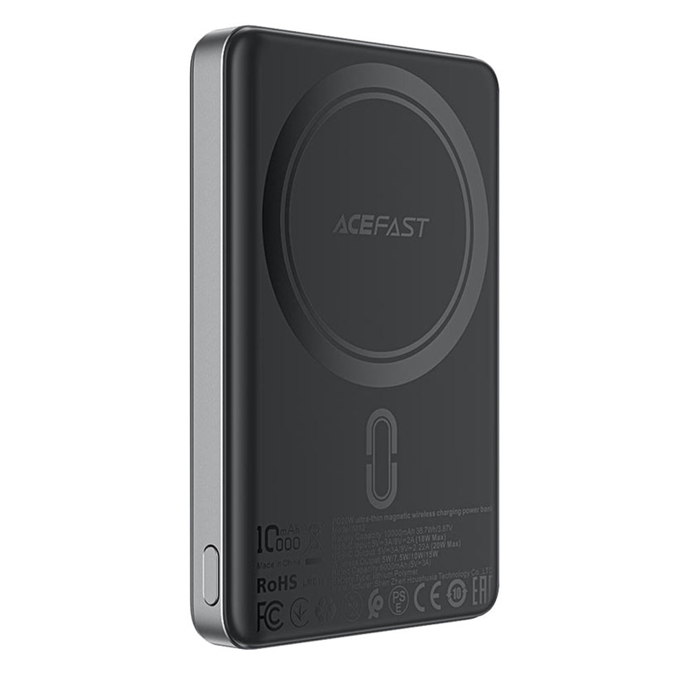 Draadloze Externe Batterij Acefast M12, 10000mAh, 20W, PD + FQI, 1 x QI - 1 x USB-C, Zwart