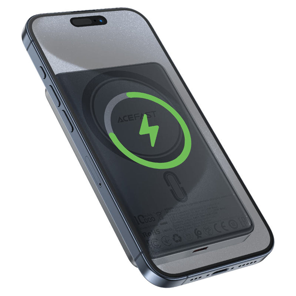 Draadloze Externe Batterij Acefast M12, 10000mAh, 20W, PD + FQI, 1 x QI - 1 x USB-C, Zwart