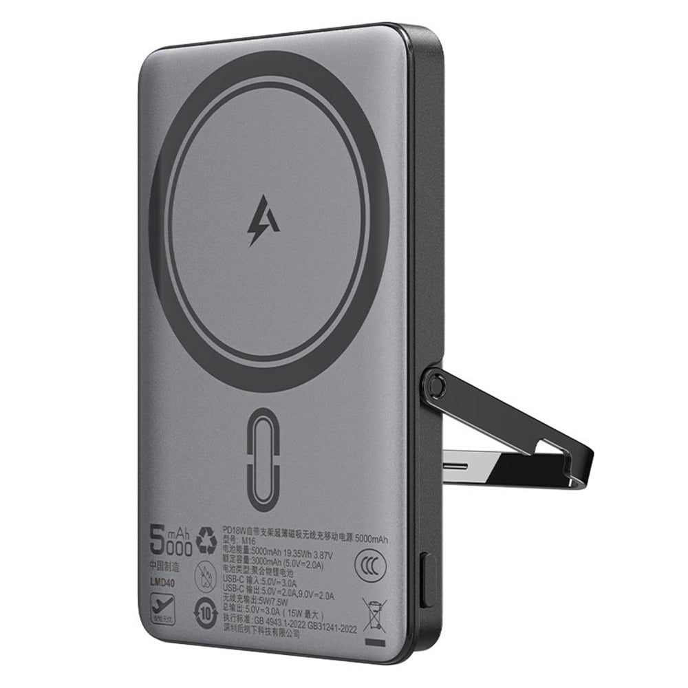 Draadloze Externe Batterij Acefast M16, 5000mAh, 18W, PD + FQI, 1 x QI - 1 x USB-C, Zwart
