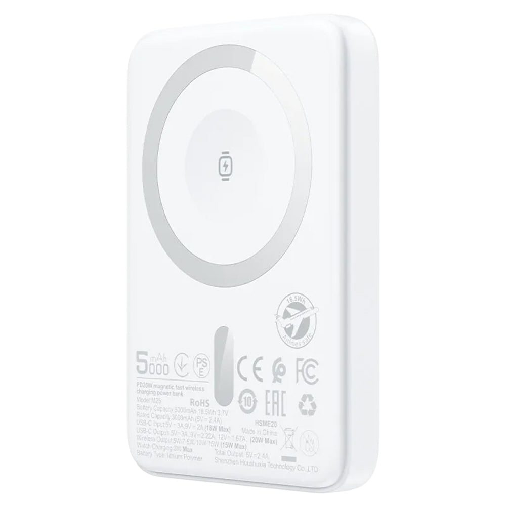 Draadloze Externe Batterij Acefast M25, 5000mAh, 20W, PD + FQI, 1 x QI - 1 x USB-C, Wit