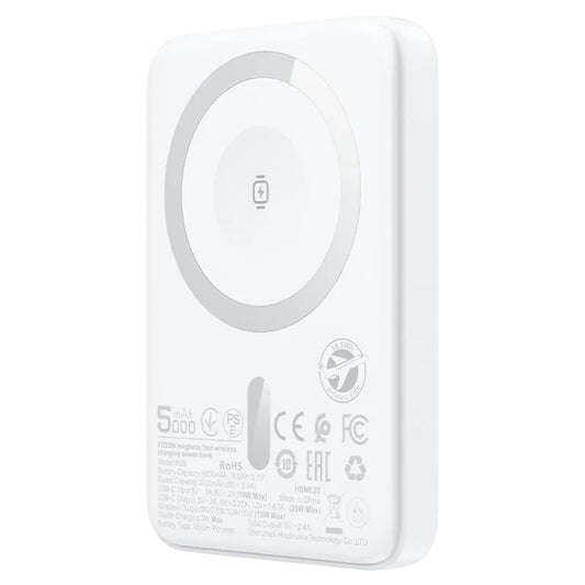 Acefast M25 Wireless External Battery, 5000mAh, 20W, PD + FQI, 1 x QI - 1 x USB-C, White