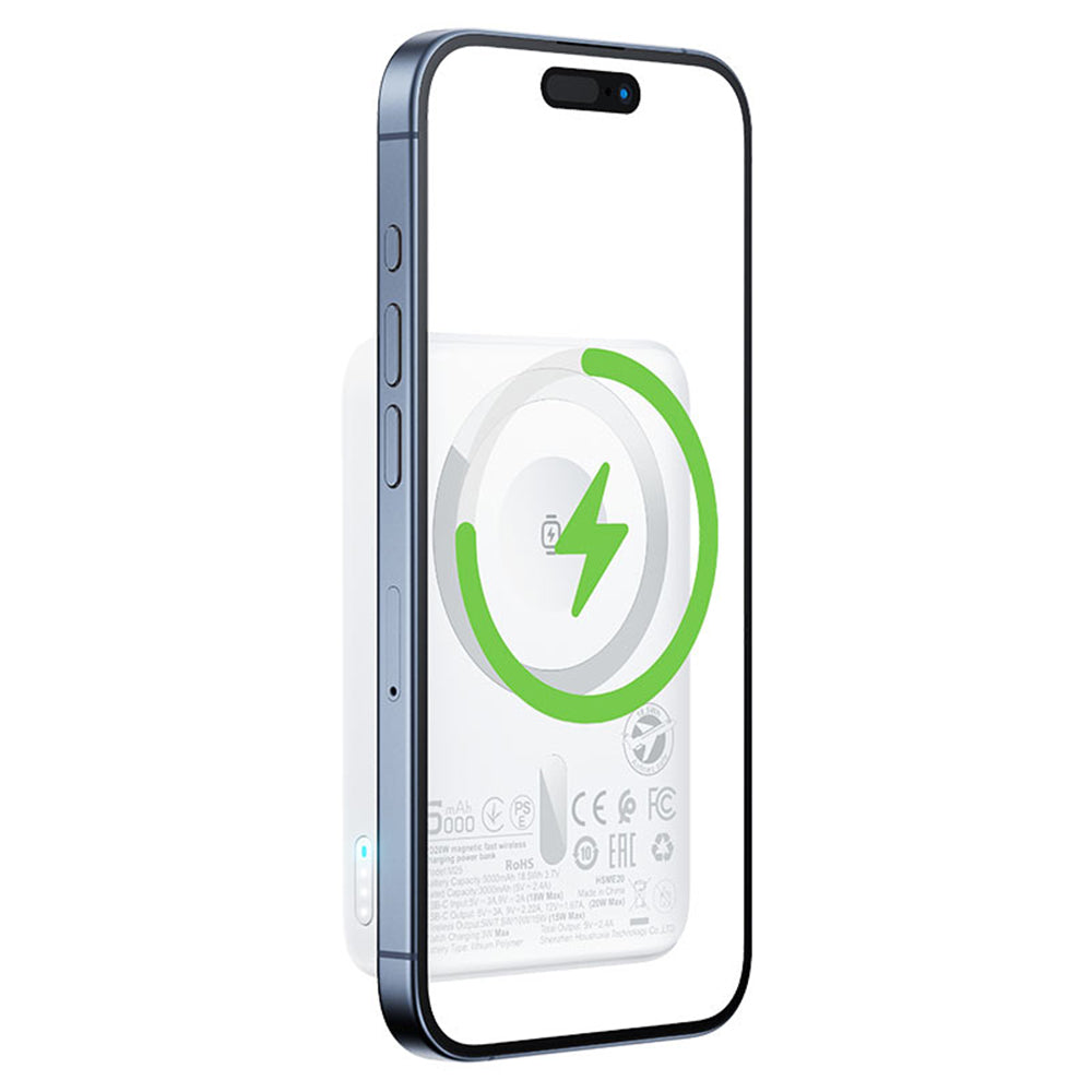 Draadloze Externe Batterij Acefast M25, 5000mAh, 20W, PD + FQI, 1 x QI - 1 x USB-C, Wit