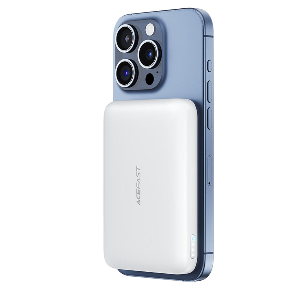 Draadloze Externe Batterij Acefast M25, 5000mAh, 20W, PD + FQI, 1 x QI - 1 x USB-C, Wit