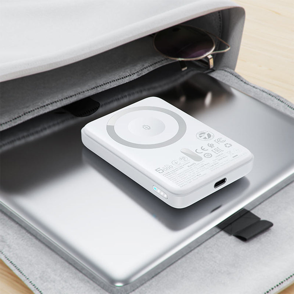 Draadloze Externe Batterij Acefast M25, 5000mAh, 20W, PD + FQI, 1 x QI - 1 x USB-C, Wit