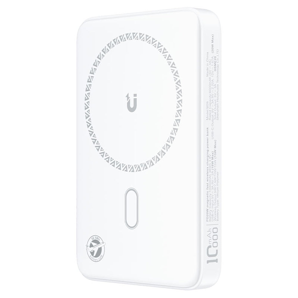 Draadloze Externe Batterij Acefast M26, 10000mAh, 20W, PD + FQI, 1 x QI - 1 x USB-C, Wit