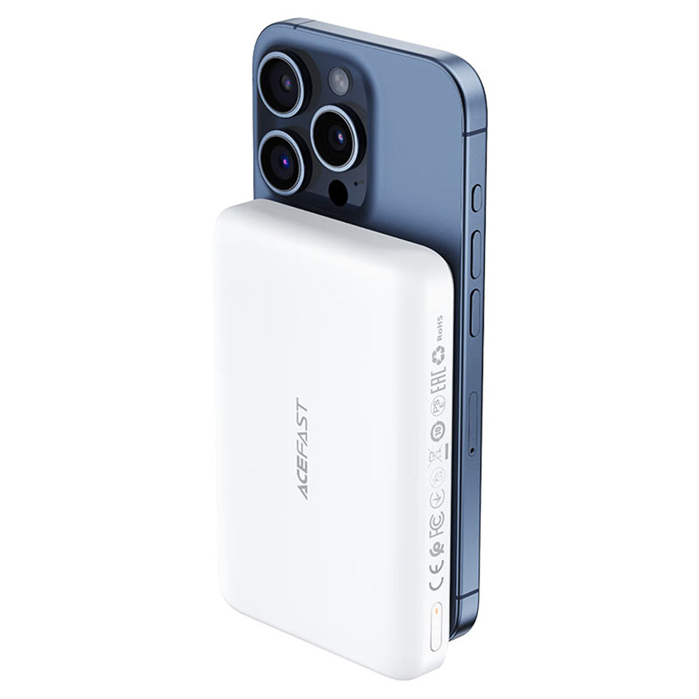 Draadloze Externe Batterij Acefast M26, 10000mAh, 20W, PD + FQI, 1 x QI - 1 x USB-C, Wit