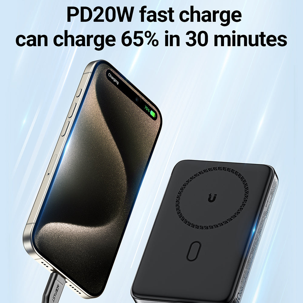 Draadloze Externe Batterij Acefast M6, 10000mAh, 20W, PD + FQI, 1 x QI - 1 x USB-C, Zwart
