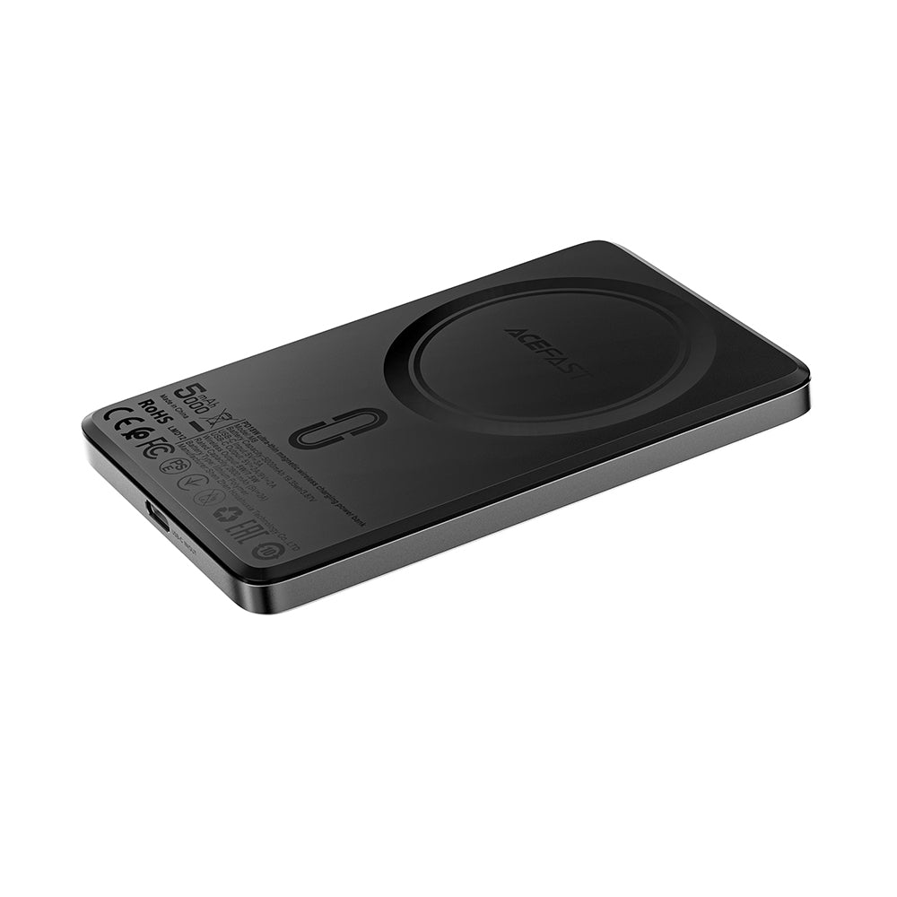 Draadloze Externe Batterij Acefast M8, 5000mAh, 18W, PD + FQI, 1 x QI - 1 x USB-C, Zwart