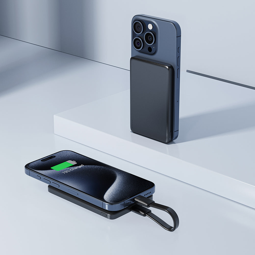 Draadloze Externe Batterij Acefast M8, 5000mAh, 18W, PD + FQI, 1 x QI - 1 x USB-C, Zwart