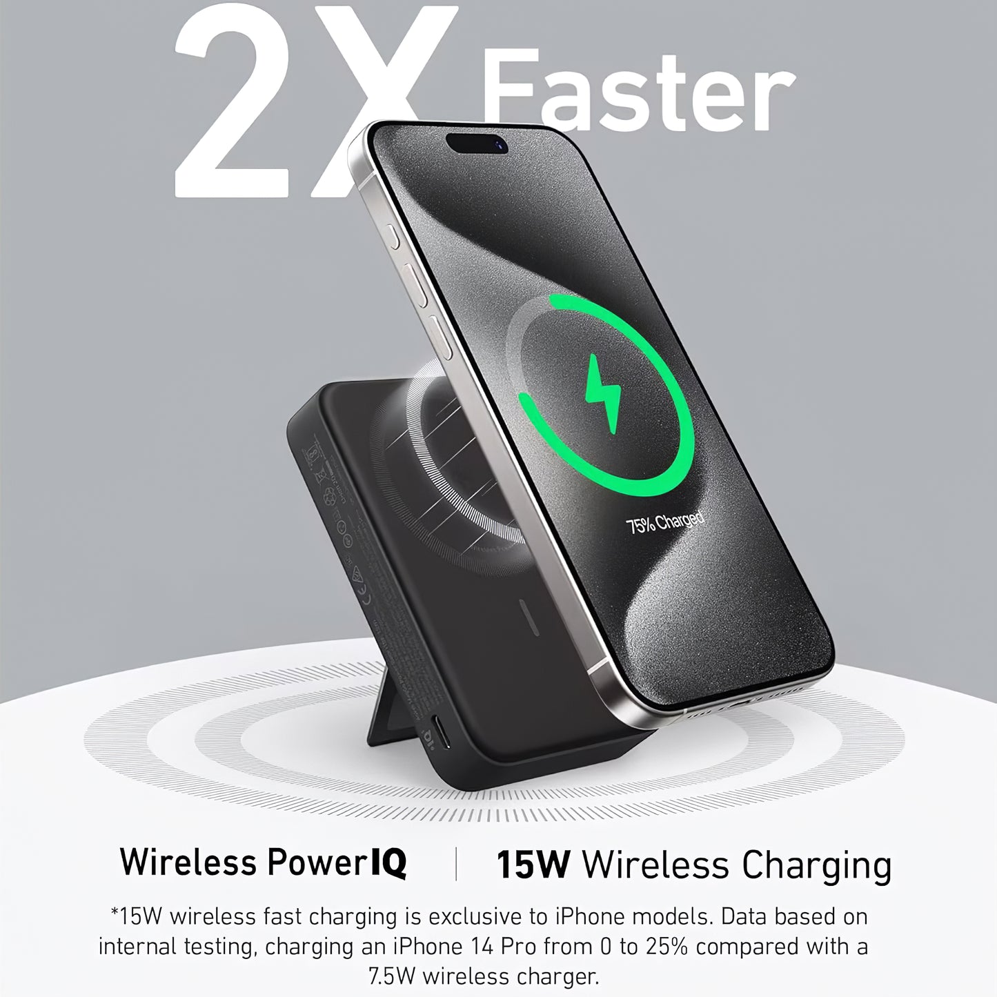 Anker MagGo draadloze externe batterij, 10000mAh, 27W, PD + FQI, 1 x QI - 1 x USB-C, Zwart A1654G11