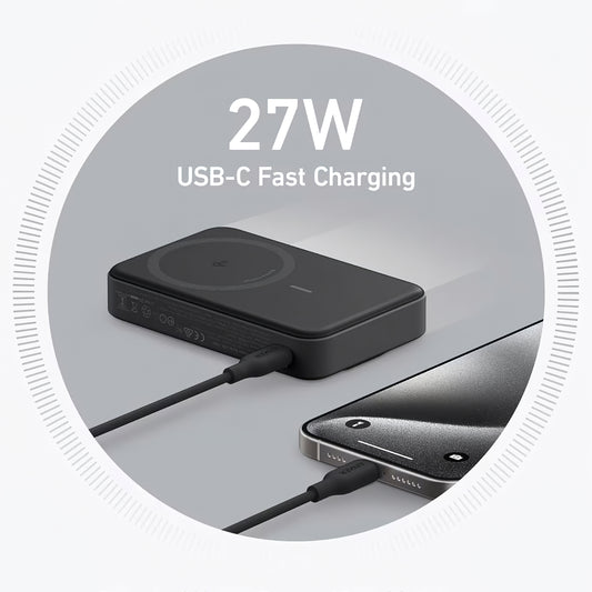 Anker MagGo draadloze externe batterij, 10000mAh, 27W, PD + FQI, 1 x QI - 1 x USB-C, Zwart A1654G11