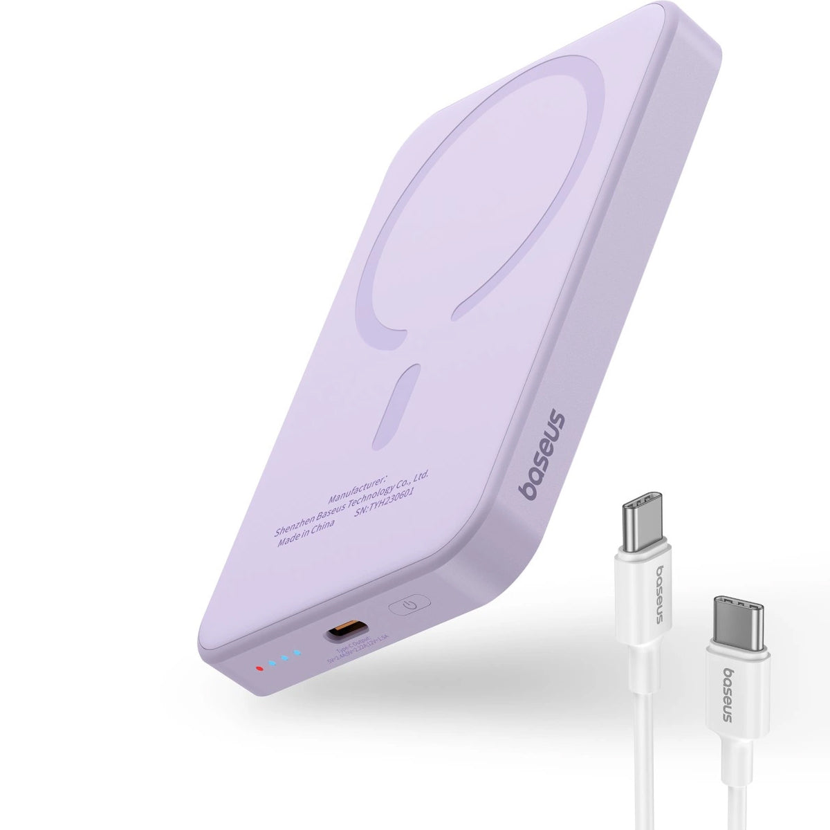 Externe Draadloze Batterij Baseus Magnetic Mini, 5000mAh, 20W, PD + FQI, 1 x QI - 1 x USB-C, Paars P10022107513