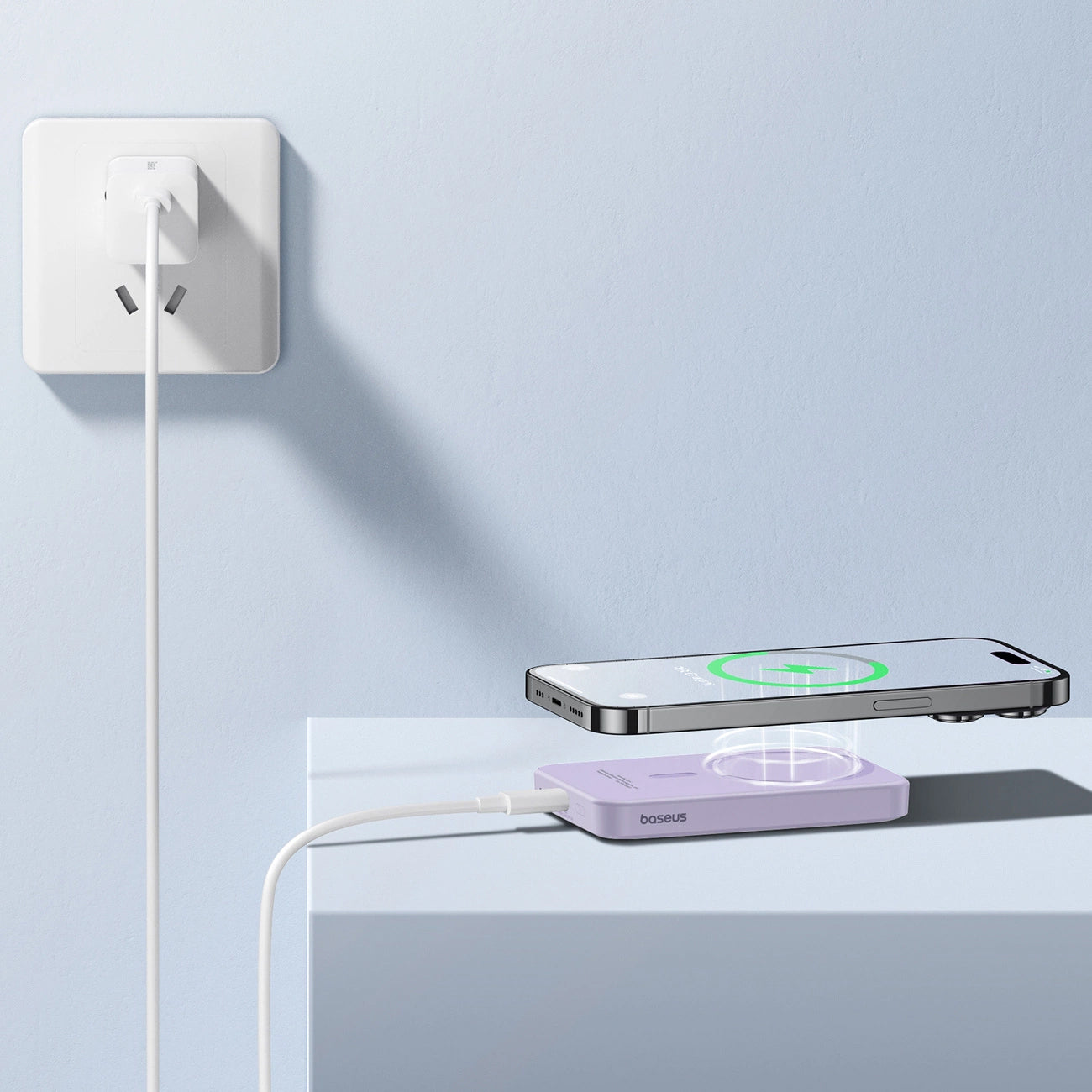 Externe Draadloze Batterij Baseus Magnetic Mini, 5000mAh, 20W, PD + FQI, 1 x QI - 1 x USB-C, Paars P10022107513