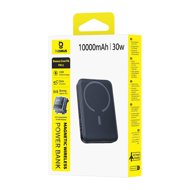 Draadloze externe batterij Baseus EnerFill FM11, 10000mAh, 30W, PD + FQI, 1 x QI - 1 x USB-C, Zwart