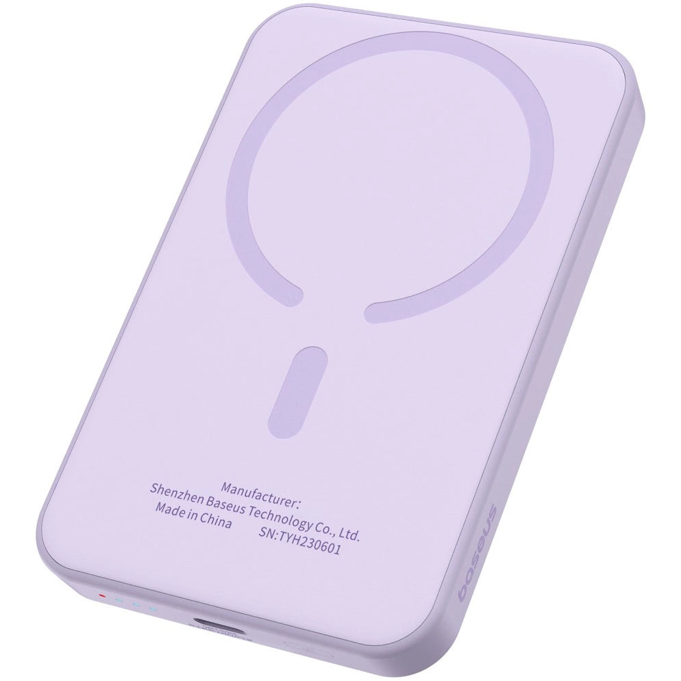 Externe Draadloze Batterij Baseus Magnetic Mini, 5000mAh, 20W, PD + FQI, 1 x QI - 1 x USB-C, Paars P10022107513
