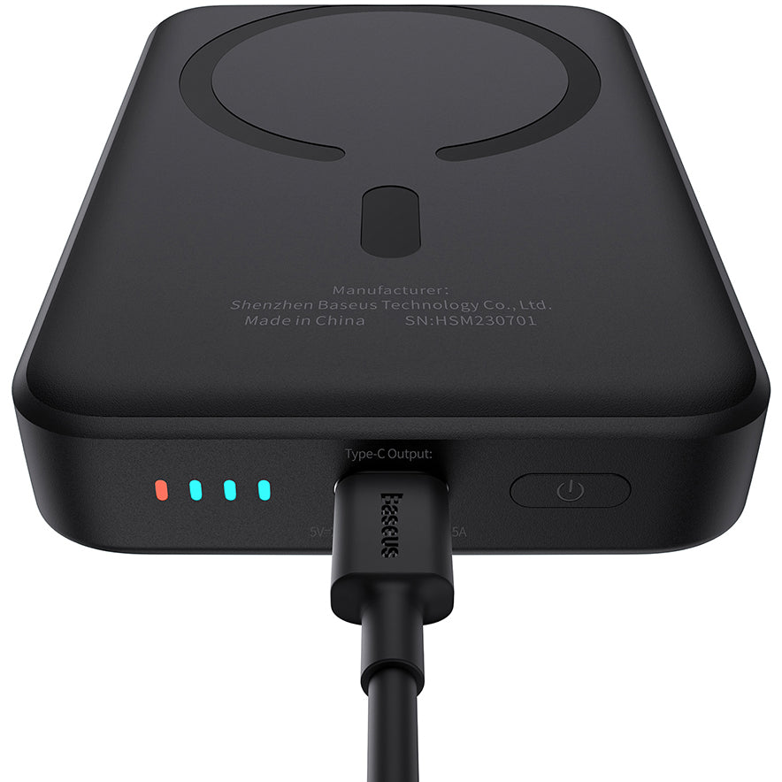 Externe Draadloze Batterij Baseus Magnetic Mini, 10000mAh, 20W, PD + FQI, 1 x QI - 1 x USB-C, Zwart P10059001113-00