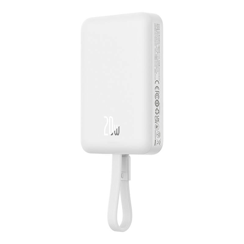 Externe Draadloze Batterij Baseus Magnetic Mini, 10000mAh, 20W, PD + FQI, 1 x Lightning - 1 x QI - 1 x USB-C, Wit P10022109223-00