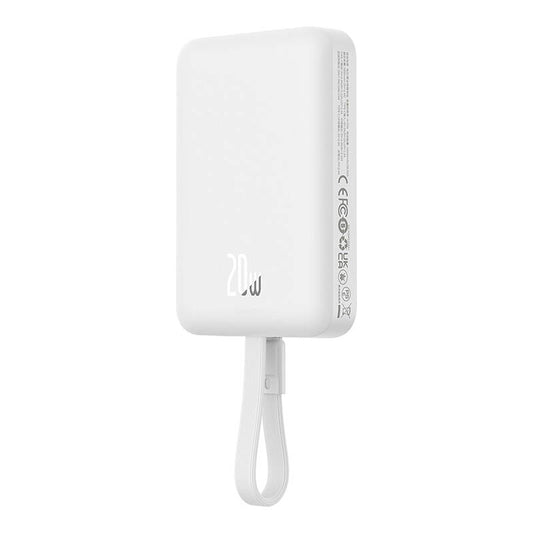 Draadloze Externe Batterij Baseus Magnetic Mini, 10000mAh, 20W, PD + FQI, 1 x Lightning - 1 x QI - 1 x USB-C, Wit P10022109223-00