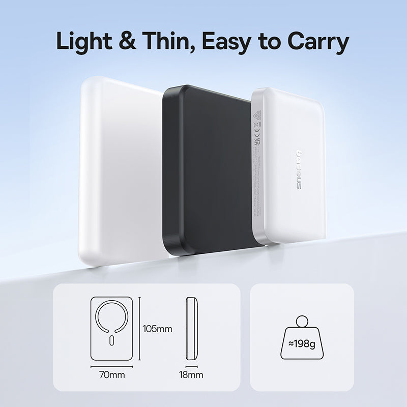 Draadloze Externe Batterij Baseus EnerFill FM11, 10000mAh, 30W, PD + FQI, 1 x QI - 1 x USB-C, Wit