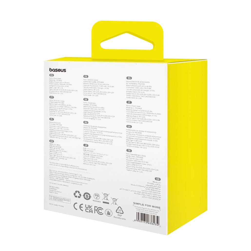 Externe Draadloze Batterij Baseus Magnetic Mini, 5000mAh, 20W, PD + FQI, 1 x QI - 1 x USB-C, Paars P10022107513