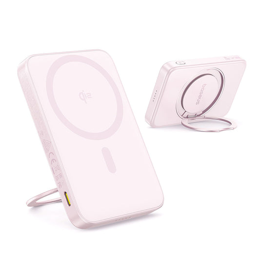 Draadloze Externe Batterij Baseus PicoGo, 5000mAh, 20W, PD + FQI, 1 x QI - 1 x USB-C, Roze P10076800413-00