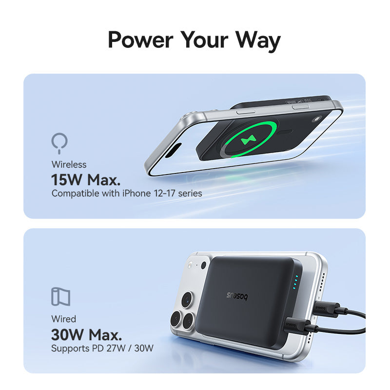 Draadloze externe batterij Baseus EnerFill FM11, 10000mAh, 30W, PD + FQI, 1 x QI - 1 x USB-C, Zwart