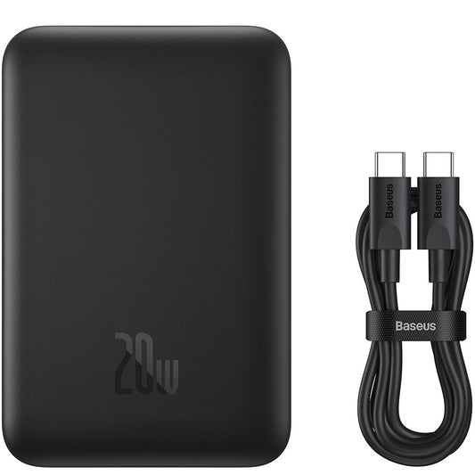 Draadloze Externe Batterij Baseus Magnetic Mini, 10000mAh, 20W, PD + FQI, 1 x QI - 1 x USB-C, Zwart PPCX070001