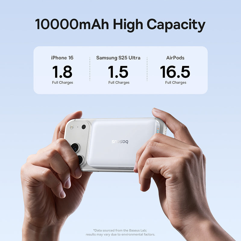 Draadloze Externe Batterij Baseus EnerFill FM11, 10000mAh, 30W, PD + FQI, 1 x QI - 1 x USB-C, Wit