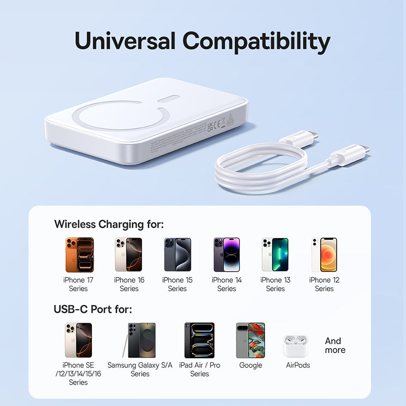 Draadloze Externe Batterij Baseus EnerFill FM11, 10000mAh, 30W, PD + FQI, 1 x QI - 1 x USB-C, Wit