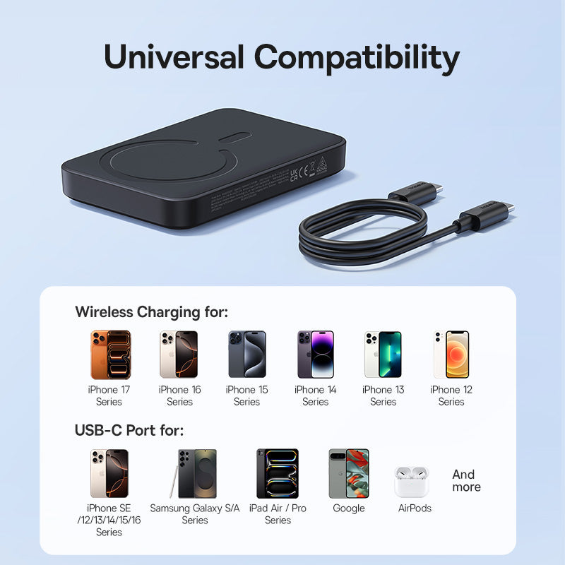 Draadloze externe batterij Baseus EnerFill FM11, 10000mAh, 30W, PD + FQI, 1 x QI - 1 x USB-C, Zwart