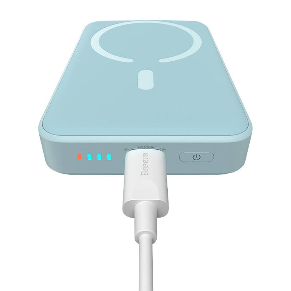 Draadloze Externe Batterij Baseus Magnetic Mini, 10000mAh, 20W, PD + FQI, 1 x QI - 1 x USB-C, Blauw PPCX110103