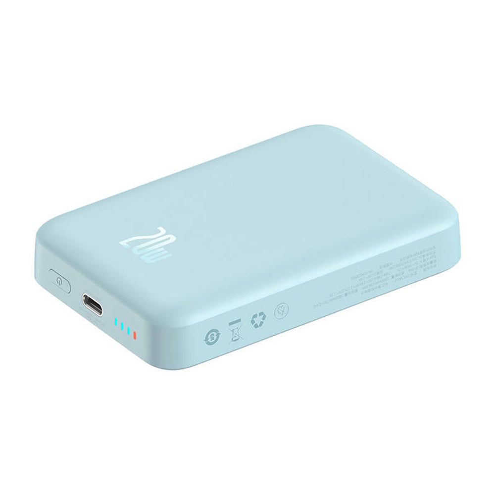 Draadloze Externe Batterij Baseus Magnetic Mini, 10000mAh, 20W, PD + FQI, 1 x QI - 1 x USB-C, Blauw PPCX110103