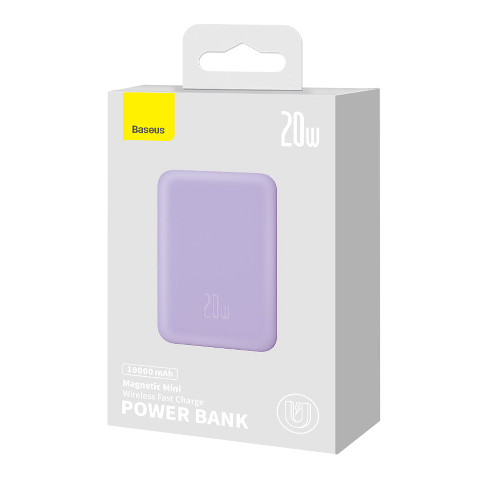 Draadloze Externe Batterij Baseus Magnetic Mini, 10000mAh, 20W, PD + FQI, 1 x QI - 1 x USB-C, Paars PPCX110105
