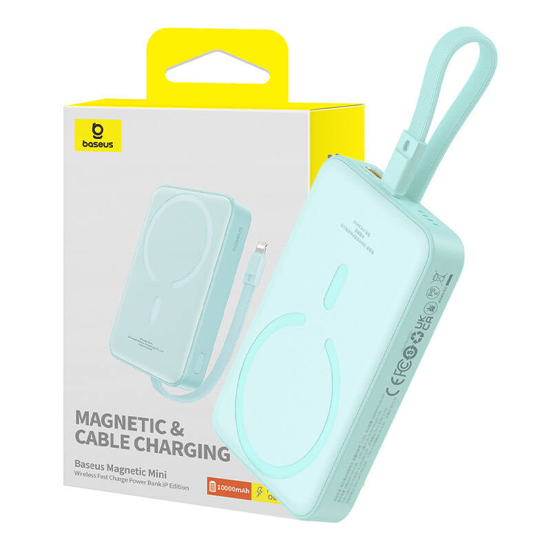 Draadloze Externe Batterij Baseus Magnetic Mini, 10000mAh, 20W, PD + FQI, 1 x Lightning - 1 x QI - 1 x USB-C, Groen P10022109333-00