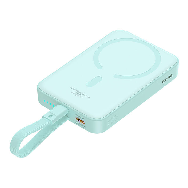 Draadloze Externe Batterij Baseus Magnetic Mini, 10000mAh, 20W, PD + FQI, 1 x Lightning - 1 x QI - 1 x USB-C, Groen P10022109333-00