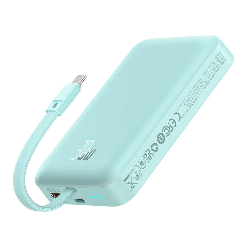 Externe Draadloze Batterij Baseus Magnetic Mini, 10000mAh, 30W, PD + FQI, 1 x Lightning - 1 x QI - 1 x USB-C, Blauw P1002210B333-00