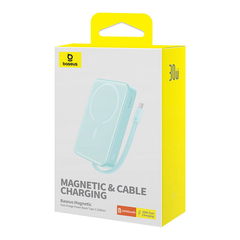 Externe Draadloze Batterij Baseus Magnetic Mini, 10000mAh, 30W, PD + FQI, 1 x Lightning - 1 x QI - 1 x USB-C, Blauw P1002210B333-00
