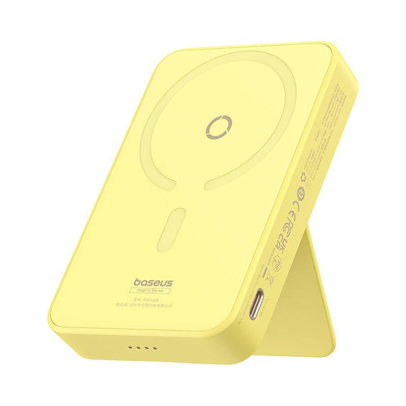 Draadloze Externe Batterij Baseus MagPro PPCXZ05, 5000mAh, 20W, PD + FQI, 1 x QI - 1 x USB-C, Geel P10064101Y23-00