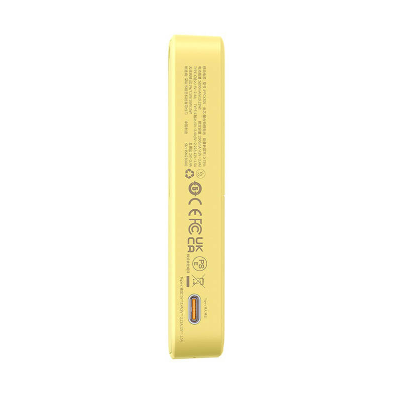 Draadloze Externe Batterij Baseus MagPro PPCXZ05, 5000mAh, 20W, PD + FQI, 1 x QI - 1 x USB-C, Geel P10064101Y23-00