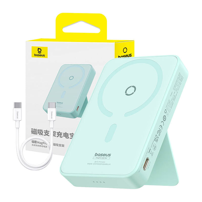 Externe Draadloze Batterij Baseus MagPro PPCXZ05, 5000mAh, 20W, PD + FQI, 1 x QI - 1 x USB-C, Groen P10064101333-00